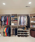 Top Shelf 6 Inch LED Recessed Downlights With Adjustable Color Temperature illuminating a well-organized closet with clothes.