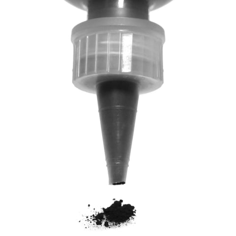 Graphite Powder 44 Micron 99.9 Percent Pure Mil Spec Eight Ounces In Four Bottles Two Ounces Each dispensing from bottle tip