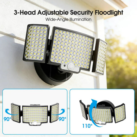 Extra Bright Solar Motion Sensor Flood Lights For Outdoors 318 LEDs 600LM 6500K IP67 Waterproof 270 Degree Wide Angle Yard