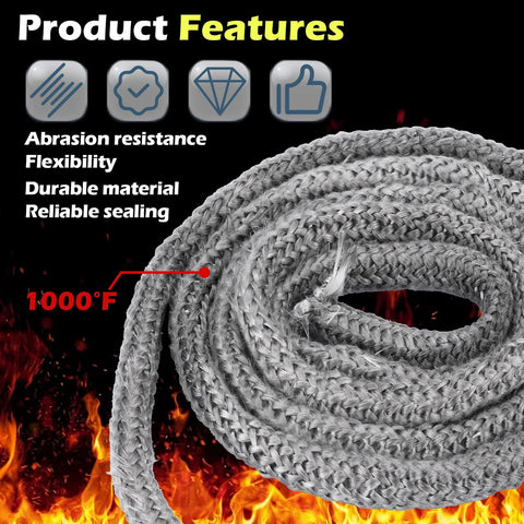 Front view of braided graphite-impregnated fiberglass wood stove door gasket rope, 1/2 in x 84 in, 1000°F rating
