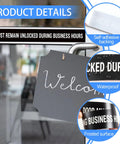 Two Pack Unlocked During Business Hours Door Sign For Glass Office Gate Please Do Not Lock The Door During Working Hours Self Adhesive Wear Resistant 17.3 By 2.1 Inches Easy Peel And Stick on door