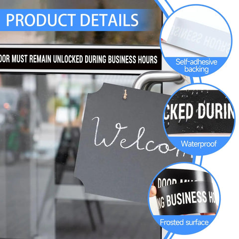 Two Pack Unlocked During Business Hours Door Sign For Glass Office Gate Please Do Not Lock The Door During Working Hours Self Adhesive Wear Resistant 17.3 By 2.1 Inches Easy Peel And Stick on door