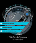 Close-up of Ion Robot Vacuum With Tri-Brush System And WiFi Connectivity, showcasing spinning side brushes and channel brushes.