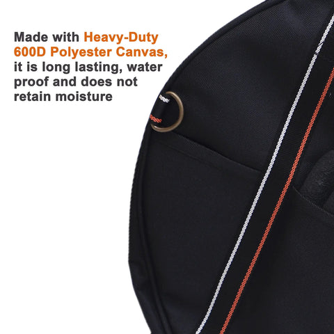 Tough As Nails EV Cable Tote And Jumper Wire Storage Bag Waterproof Ballistic Polyester round organizer showing heavy-duty 600D material.