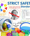 Image showcasing 60-Piece Kid-Friendly 3D Shapes For Kids Translucent Geometric Set For Light Table Play And STEM Learning with safety info.