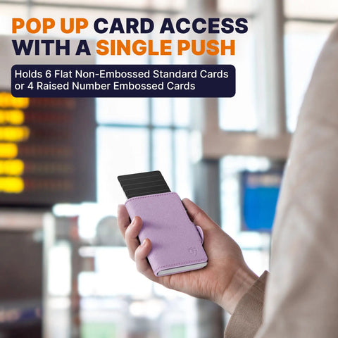 Pop Up Wallet For Women With RFID Blocking Slim Card Holder shown popping up cards, compact and suitable for small purses.