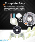 BlueStars washer clutch kit and motor coupling kit with four agitator dogs.