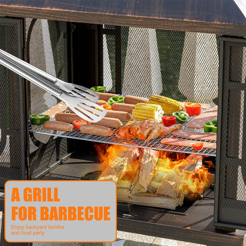 45 Inch High Metal Chiminea Fire Pit With Grill 2 In 1 Bonfire And BBQ Outdoor Wood Burning Fireplace loaded with food