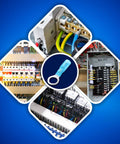Collage of wiring panels with Heat Shrink Ring Connector Kit with KableSeal Technology in center focus.