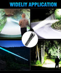Rechargeable 2000 Lumens LED Flashlight With Long Beam Power Display IPX5 Waterproof in use at night outdoors