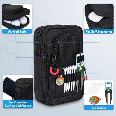 Zippered Golf Ball Bag Organizer With Three Pockets Fits 12 To 15 Balls And A Valuables Pocket For Phone And Wallet On The Go