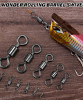 40 Pack Saltwater Barrel Swivels For Big Water Fishing With Stainless Rings And Black Nickel Finish Offshore Tackle Rolling Swivel For Flounder And Shark Rigs Lures Leaders And Line Connectors Size Eight Zero, black nickel barrel swivels beside lure