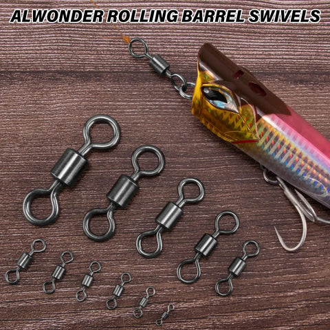 40 Pack Saltwater Barrel Swivels For Big Water Fishing With Stainless Rings And Black Nickel Finish Offshore Tackle Rolling Swivel For Flounder And Shark Rigs Lures Leaders And Line Connectors Size Eight Zero, black nickel barrel swivels beside lure