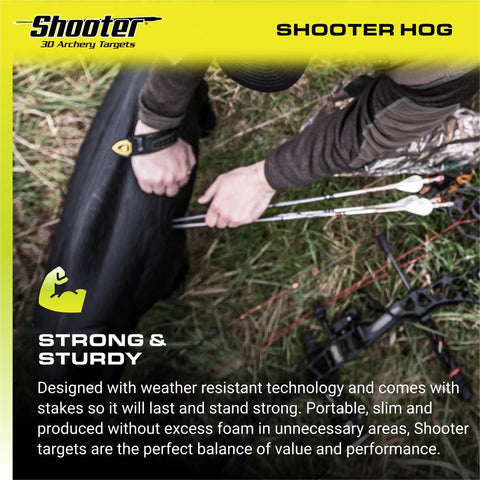 Bowhunter setting up 3D Hog Archery Target With Realistic Solid Body For True Field Practice, Vital Scoring Ring In Hit Zone