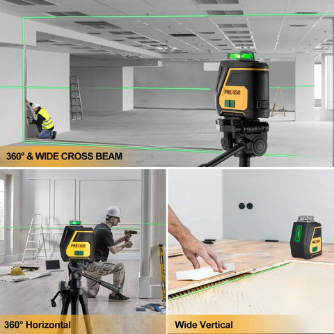 360 Degree Green Laser Level With Tripod For Construction And Renovation IP54 Rechargeable Wide Angle Vertical And Horizontal Cross Line