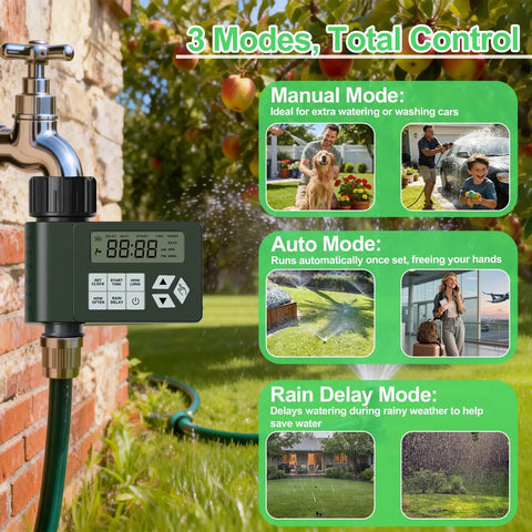 Hose Faucet Water Timer For Outdoor Garden Watering, Programmable Sprinkler Timer With Rain Delay, Manual And Auto Modes
