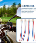 Close-up of Universal Motorcycle And Electric Bike Horn And Light Switch Connector Kit on a handlebar with wiring diagram.