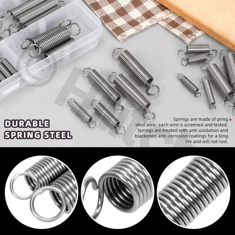 60 Piece Extension Spring Kit With 12 Sizes Stainless Steel Assortment displayed in an open storage box