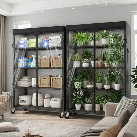 Heavy Duty Wire Shelving Unit With Wheels And 600D Oxford Cover, 36-Inch By 18-Inch By 72-Inch, Upward Facing Safety Wave Edge Design, Sturdy 19mm Metal Rods And Reinforced Panels For Stable Garage Storage, black covered shelves in home room