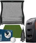 Launch Pro Circle B Edition Launch Monitor Bundle with GPS, net, turf mat, Vice Tour White balls, and Signature Series towel.