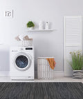 Laundry room with Wood Grain Interlocking Foam Floor Tiles Three Eighths Inch Thick Anti Fatigue Mats EVA Flooring Carbon Color 100 Sq Ft Coverage