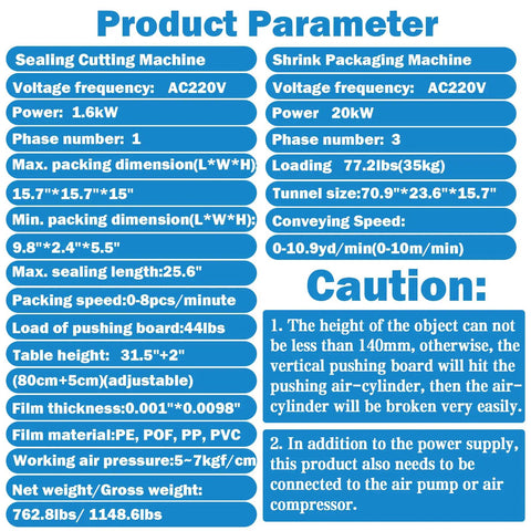 Built Tough Semi Automatic Plastic Film Sleeve Sealing Machine And Heat Shrink Packager With Smart Temp Controls specifications and details chart.