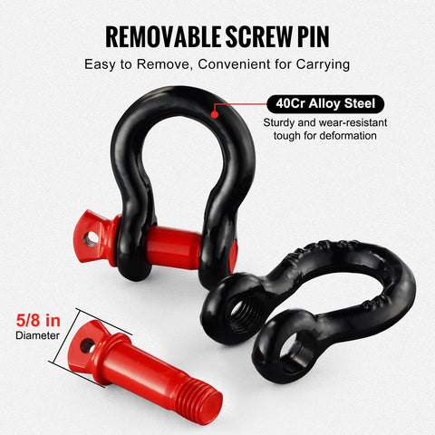 Half Inch D Ring Shackle 4 Pack Alloy Steel 17637 Lbs Break Strength Eight Ton With Five Eighths Screw Pin Heavy Duty