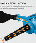 Blow-suction function of Cordless Mini Leaf Blower Vacuum Compatible With Makita 18V Battery, shown with airflow arrows
