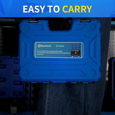 Blue storage case for 20 Piece One Half Inch Drive Lug Nut Socket Set Color Coded By Size With Thin Wall Non Marring Six Point Impact Kit