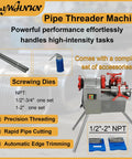 Kickass 110V Electric Pipe Threader Machine Cranks Out 1/2 To 2 Inch Npt Steel Copper Pipelines With Speedy Cutting Trimming Dies Built Heavy Duty For Tradesmen, features tools and accessories.