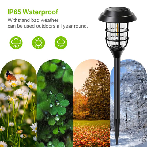 Eight Pack Solar Pathway Lights Outdoor IP65 Waterproof Auto On Off Garden Landscape Lighting for all weather conditions.