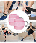 Badass Leg Straps For Cable Machines And Home Gym Hustle, Dual Pack Heavy Duty Double D Ring Cuffs with neoprene padding in use.