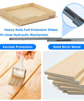 Heavy Duty Soft Close Pull Out Drawers for Cabinets 23 Inch Wide, solid birch wood tray with soft-close hydraulic mechanism.
