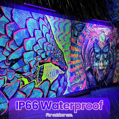 Four Pack 40W Blacklight Bar LED Flood Lights Waterproof IP66 With Plug Switch And 6ft Cord Each Light Illuminates 24 By 24 Feet