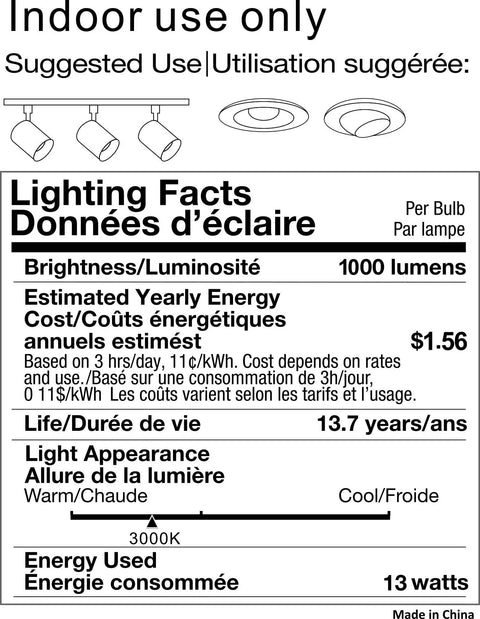 Lighting facts for GU10 LED Flood Light Bulb R111 PAR36 With Reflector 13W 1000lm Warm White 3000K Twist Base