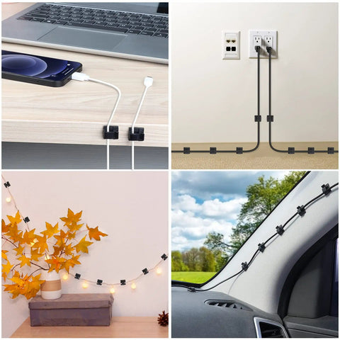 Sticky Cable Clips Set For Wall And Desk Cord Management 60 Piece Upgrade With Strong PA66 Adhesive in various settings