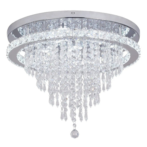 Crystal Chandelier LED Ceiling Light 19.6 Inch Flush Mount Fixture For Living Room Bedroom Kitchen Dining Room Cool White Glow Lit Modern Sparkling Decor Accent