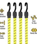 Heavy Duty 48 Inch Bungee Cords With Hooks 4 Pack For Moving And Hauling Flat Rubber Elastic Tie Down Straps overview