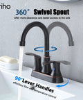 Lead Free Centerset Modern Two Handle Oil Rubbed Bronze Bathroom Faucet 3 Hole 4 Inch Vanity for RV and Home with swivel spout