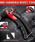 Rivet Gun Kit With 430 Aluminum Rivets, 4 Drill Bits And Protective Gloves In Portable Carrying Case For Home Workshop And Sheet Metal Projects, Great For Repairs And DIY Metalwork. One-handed rivet tool, 20.3cm