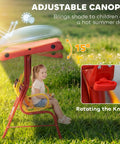 Child sitting on Kids Patio Swing Bench With Adjustable Canopy And Safety Belt 2-Seater Outdoor Swing Chair in garden