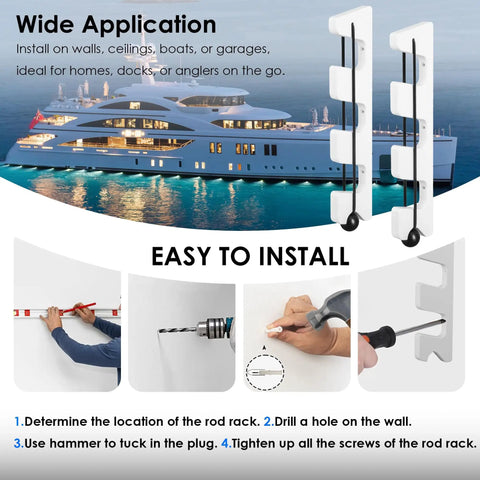 White Plastic Horizontal Fishing Rod Holder Wall Mount Rack For Boat And Garage Pack Of 2 Durable Lightweight Pole Holders
