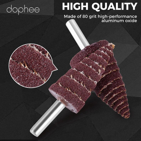 Close-up of a high-quality 20 Piece 80 Grit Aluminum Oxide Flap Wheel Sander Set With Cone And Cylindrical Grinding Heads, Quarter Inch Shank Fits Rotary Tools For Pro Polishing, Metal Finishing, And DIY Projects showing the textured surface.