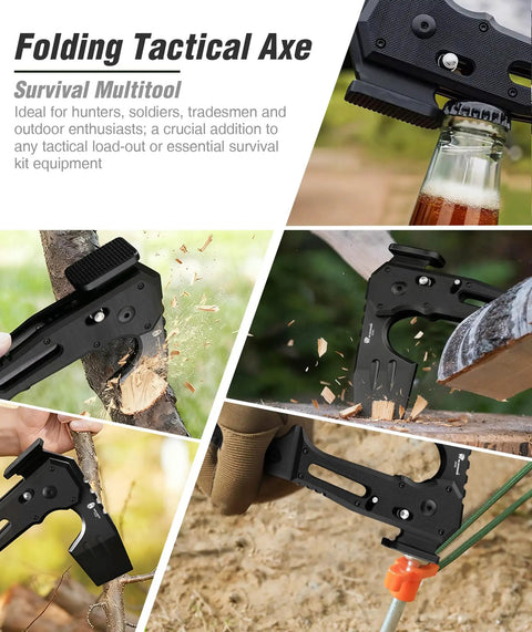 Folding Hatchet Axe With Hammer And Bottle Opener For Camping And Survival Durable DC53 Steel Blade Cutting Wood