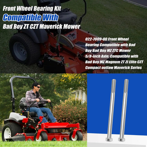 Front Wheel Bearing Kit Compatible with Bad Boy ZT CZT Maverick Mower 022-7009-00, includes 5/8-inch axle bolts
