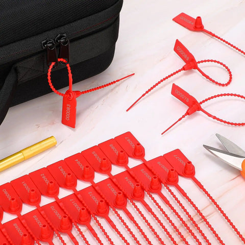 Red Plastic Tamper Seals Pack With Numbered Zip Ties For Fire Extinguishers And Everyday Security, Disposable Self Locking Tags, 170 mm Length, Versatile And Durable Safety Seals For Bags, Cabinets, Cables And More