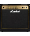 Front view of a black 30 Watt Four Channel Guitar Amplifier With Built In Digital Effects Chorus Phaser Flanger Delay And Octave Reverb Three Band EQ And Headphones Output Black.