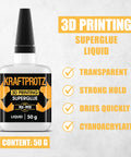 Ultra Fast Dry 3D Printer Glue For PLA, ABS, PETG, TPU, Nylon And ASA, Clear Capillary Action Adhesive, 50g bottle