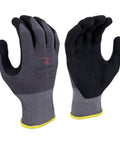 Knockout Grip Industrial Work Gloves With Foam Nitrile Palm Dip And Breathable Nylon Spandex Shell For Sure Handling And Dexterous Construction Tasks In Gray Xl displayed from the front showing both gloves.