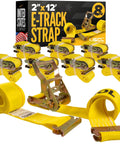 Heavy Duty Yellow Etrack Ratchet Straps For Box Trucks And Vans Two Inch By Twelve Foot Cargo Tie Downs shown in a pack of eight.